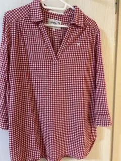 赤と白のチェック 五分袖シャツ