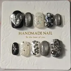 モードシルバー×ハートミラー×マグネットネイル　ブラック