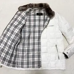 バーバリーブラックレーベル　ダウンジャケット　ノバチェック　ファー　白　M