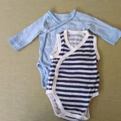 水色長袖シャツとストライプ半袖ボディスーツセット　UNIQLO　60サイズ