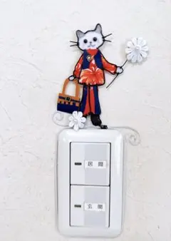 ワイヤークラフト、ワイヤーアート、猫ちゃんのスイッチカバー