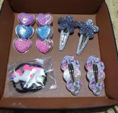 カラフルヘアクリップセットとヘアゴム　8点セット