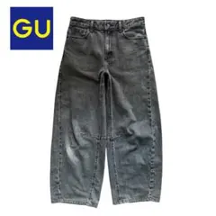 【人気Lサイズ✨】GU バレルレッグジーンズ 裾上げ5センチ 08ダークグレー