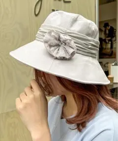 極美品⭐️axes femme アクシーズ レース花ブローチ付ＵＶハット