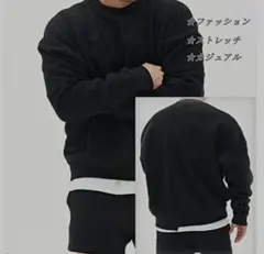 トレーナー メンズ 大きいサイズ 秋冬 パーカー 2色合わせ 薄手 丸襟