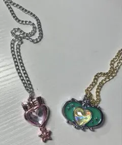 ハート型クリスタルネックレス2点セット
