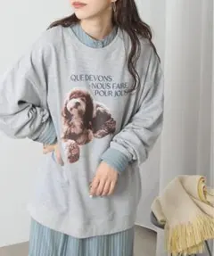 Ray Cassin 犬プリント 杢グレー トレーナー