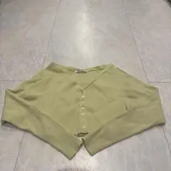 リブ編みライトグリーンVネックカーディガン