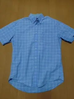 トミーヒルフィガー 　半袖チェックシャツ 　ワンポイント刺繍ロゴ　 Mサイズ