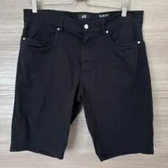 H&M SLIM FIT ショートパンツ メンズ EUR32 ストレッチ 黒のサムネイル