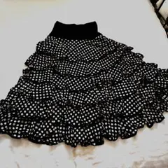 フラメンコ 黒地白フリル水玉 ファルダ スカート スパニッシュ