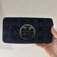 本革TORY BURCH 長財布 ブラック スエード調