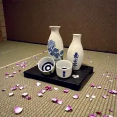 菊正宗 陶器製徳利（1合瓶,2合瓶）、おちょこ2個のセット