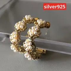 silver925   大ぶりミニパールたっぷりループピアス