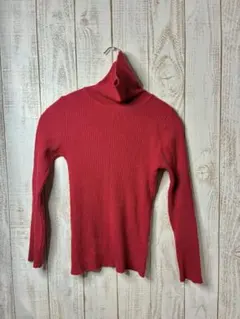 赤 リブ タートルニット 発色◎ 細見え 秋冬 ベーシック