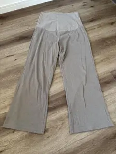 マタニティ リブ編み フレアパンツ M ベージュ
