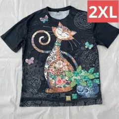 ネコTシャツ 2XLサイズ 黒猫T春夏秋半袖トップスユニセックス猫好き必見101