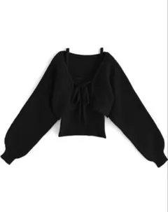 クロップド丈カーディガン×キャミソールニットアンサンブル 黒