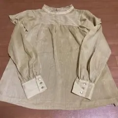 シースルーフリル付きブラウス　ラメ入り　ゴールド　ベージュ　Ｓ　GU ジーユー