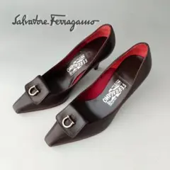 訳アリ美品 7CMフェラガモ ガンチーニ パンプス イタリア製 上質レザー６D