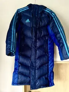 adidas ダウンベンチコート ネイビー/青 フード付き150㎝