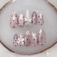 234♡ ネイルチップ ワンホン フレンチガーリー マグネット　冬ネイル リボン