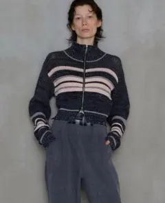 早い者勝ち　MAISON SPECIAL フロントジップメッシュボーダーニットのサムネイル