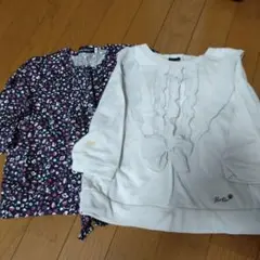 BeBe　白と紫の花柄フリルトップス　２枚セット