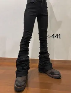 ブラック　フレアデニム ギミック　ダメージ　スタッズ　グランジ　美脚　y2k