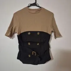 MIRUA ベージュ・黒 半袖Tシャツのサムネイル