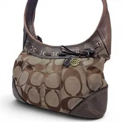 COACH コーチ シグネチャー ショルダーバッグ ゴールド レザー リボン