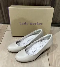 22cm アシックス　レディワーカー　パンプス　ヌードベージュ