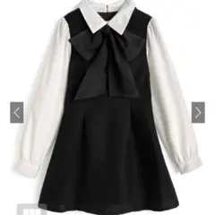 GRL リボンタイ付き配色ツイードフレアミニワンピース Lサイズ