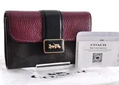 美品 COACH コーチ シグネチャー 三つ折り財布 カード、保存袋付き