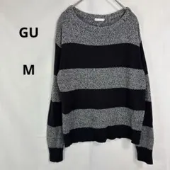 GU◇ジーユー　ボーダーニットセーター【M】グレー×黒　秋冬　ブラック
