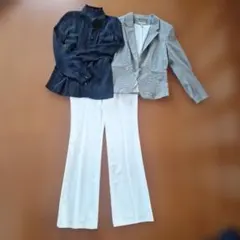 3/5まで！ほぼ新品！H&M チェック柄ブレザーとホワイトパンツセット