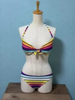 【美品】マルチカラー ボーダー柄 セパレート水着 4点セットのサムネイル
