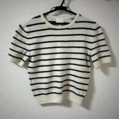 H&M ボーダーニットトップス クロップ ショート丈 モヘア