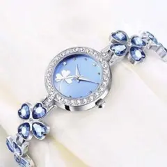 【新品】水色　クローバー　腕時計　レディース　リストウォッチ　シルバー　かわいい