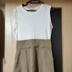 ナノユニバース　ノースリーブカットソードッキングワンピース ホワイト/ベージュ