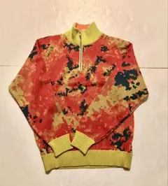 90s PURSER ハーフジップニット ジップアップ 総柄　マルチカラー