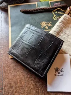 イルビゾンテ 2つ折り財布 コンパクト ブラック クロコ型押し 男女兼用