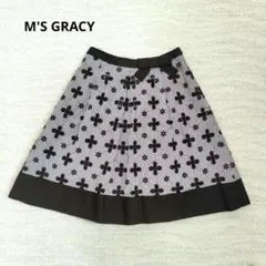 M'S GRACY フレアスカート 40　ブラウン　ギンガムチェック　刺繍花柄のサムネイル