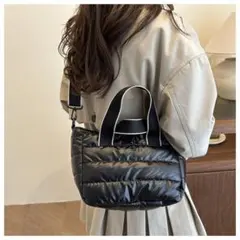 キルティングバッグ ブラック ショルダー 斜め掛け トート 2way 軽量 黒