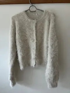 クリーム色ファー風カーディガン　M