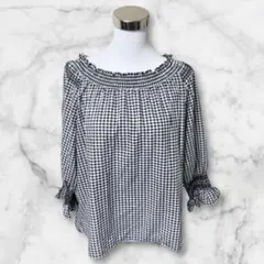 【美品】grove 2WAY ギンガムチェックブラウス 黒白 M