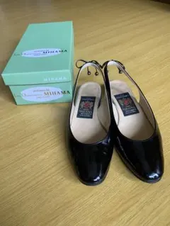 ⭐️横浜元町 MIHAMA 黒 エナメル スリングバックパンプス 23cm ミハマ
