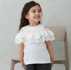 【タグ付き美品】プティマイン 【接触冷感/リンク】オフショルレースT