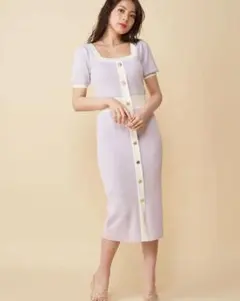 ROYAL PARTY パフスリーブマルチボタンニットワンピース