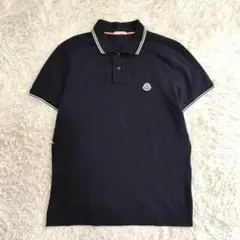 モンクレール　ポロシャツ　ネイビー　Lサイズ　2T1048 MONCLER (モンクレール) 袖ライン ワンポイント 半袖 ポロシャツ